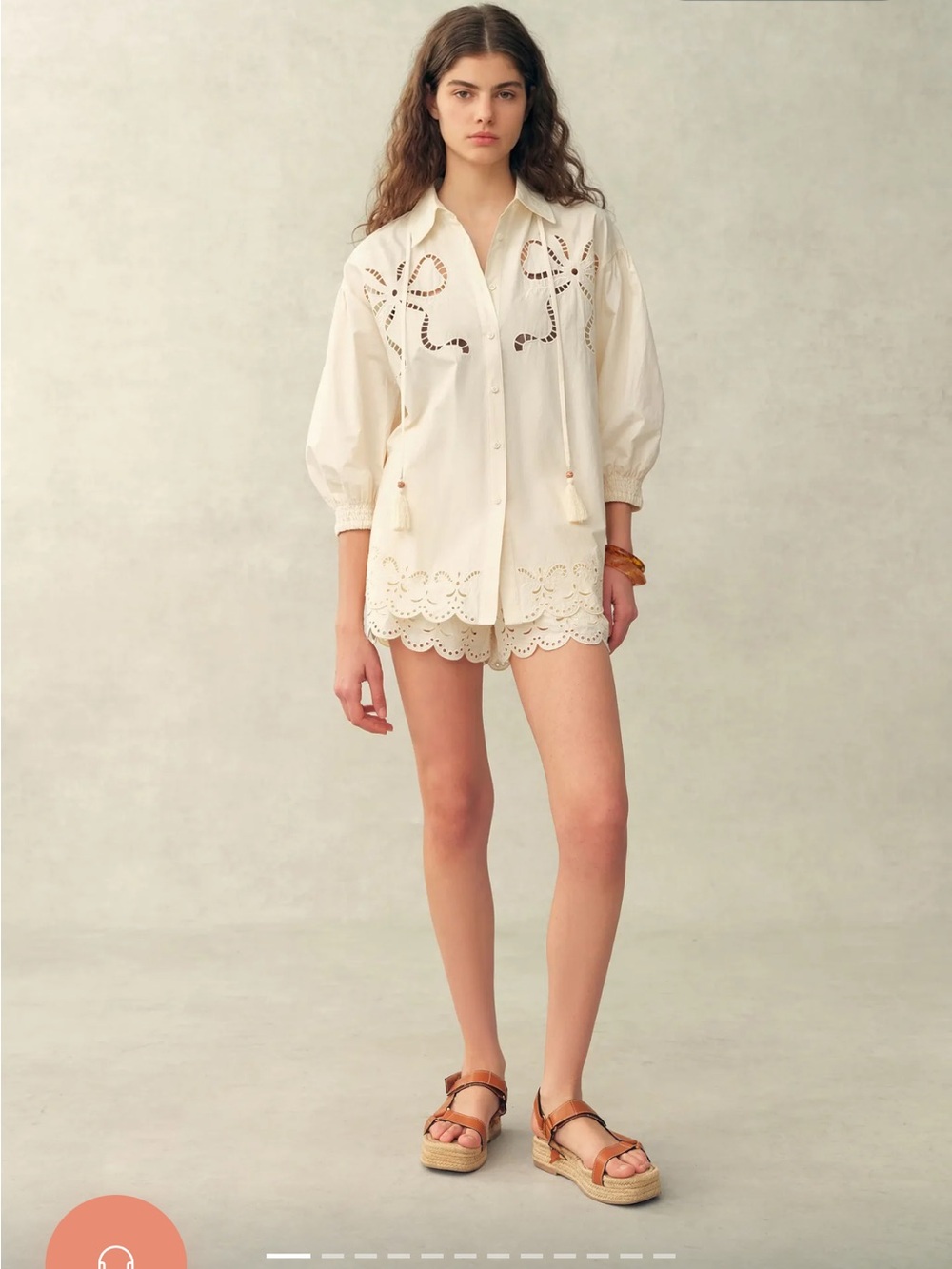 Women’s Cream Eyelet Scallop-Hem top and Shorts set